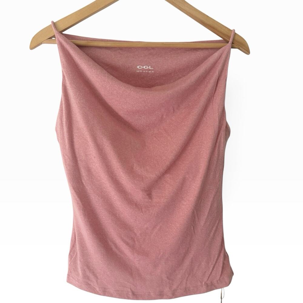 NWT OGL Stretch Cowl Neck Bra Tank Tencel Linen Top Size Medium Pink